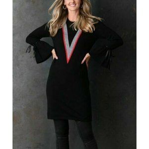 Simply Couture Size 3X Black Red Gray Bell Tie Sleeve Sweater Tunic or Dress 3xl